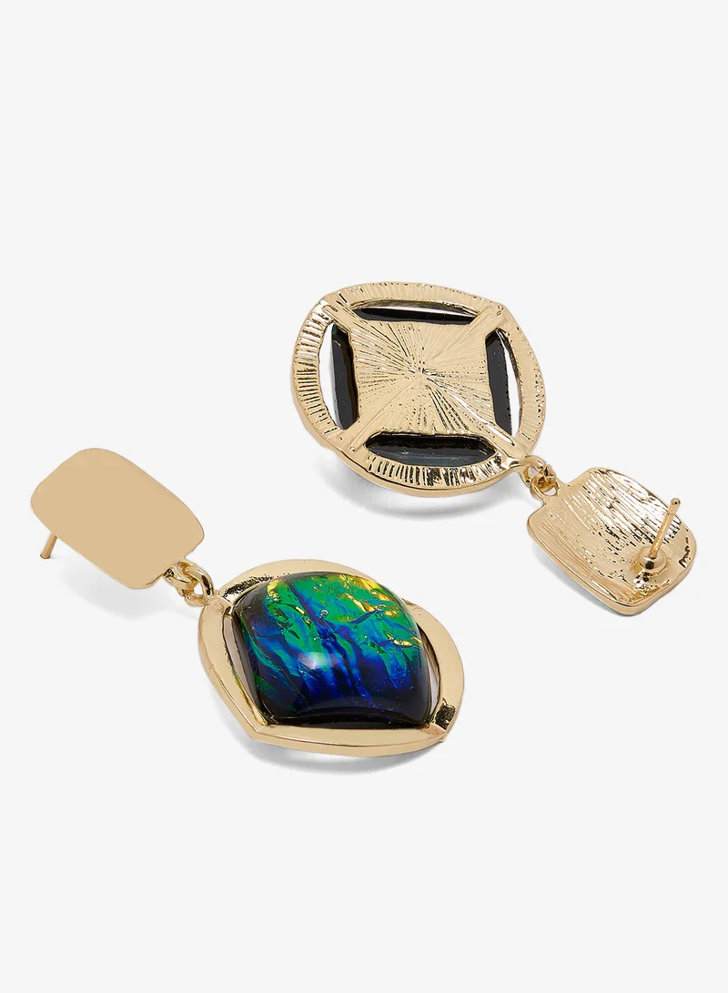 Khizana Gold Emerald Drop Down Circle Earrings